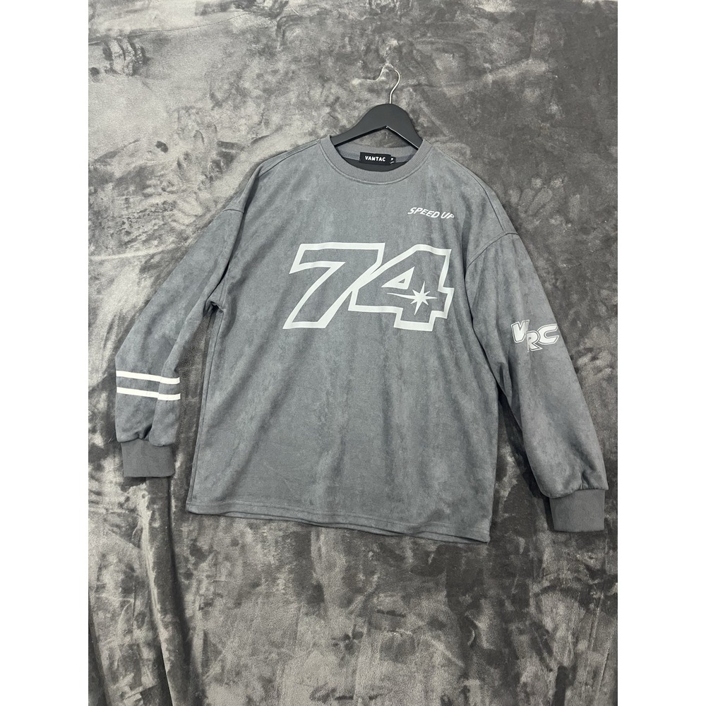 VAMTAC Oversized Gray Sweatshrt  Med. Streetwear Velour Feel Graphic 74 Speed Up
